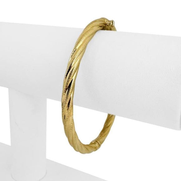 14k Yellow Gold 6.9g Ladies Textured 5mm Twisted Spiral Bangle Bracelet Italy 7