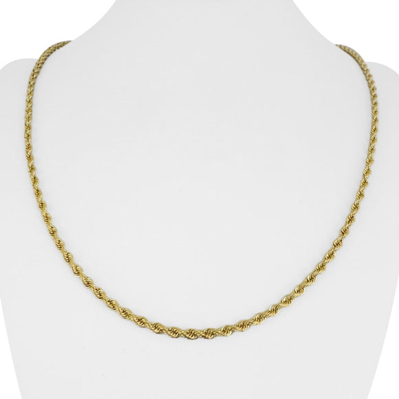 14k Yellow Gold 16.8g Solid Diamond Cut 3mm Rope Chain Necklace 22