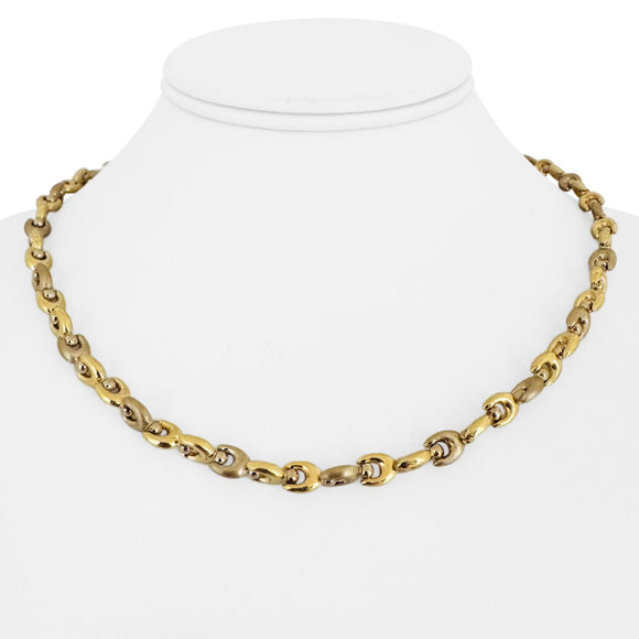 14k Yellow and White Gold 24.4g Ladies Fancy Link Ball Necklace Italy 17.5