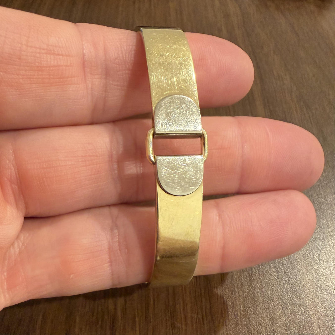 14k Yellow and White Gold 24.7g Solid Buckle Bangle Bracelet Italy 7"