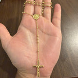 14k Yellow and White Gold 34g Vintage Diamond Cut Beaded Rosary Necklace 26"