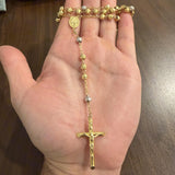 14k Yellow and White Gold 34g Vintage Diamond Cut Beaded Rosary Necklace 26"