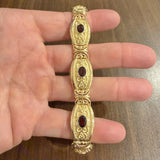14k Yellow Gold and Garnet 29.3g Solid Vintage Panel Link Bracelet 7"