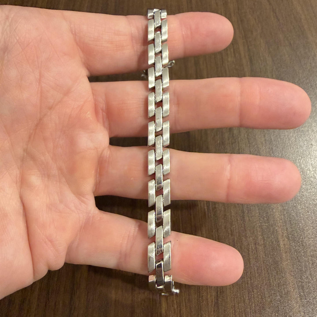 14k White Gold 21.5g Vintage Solid 8mm Panther Link Bracelet 7.5"