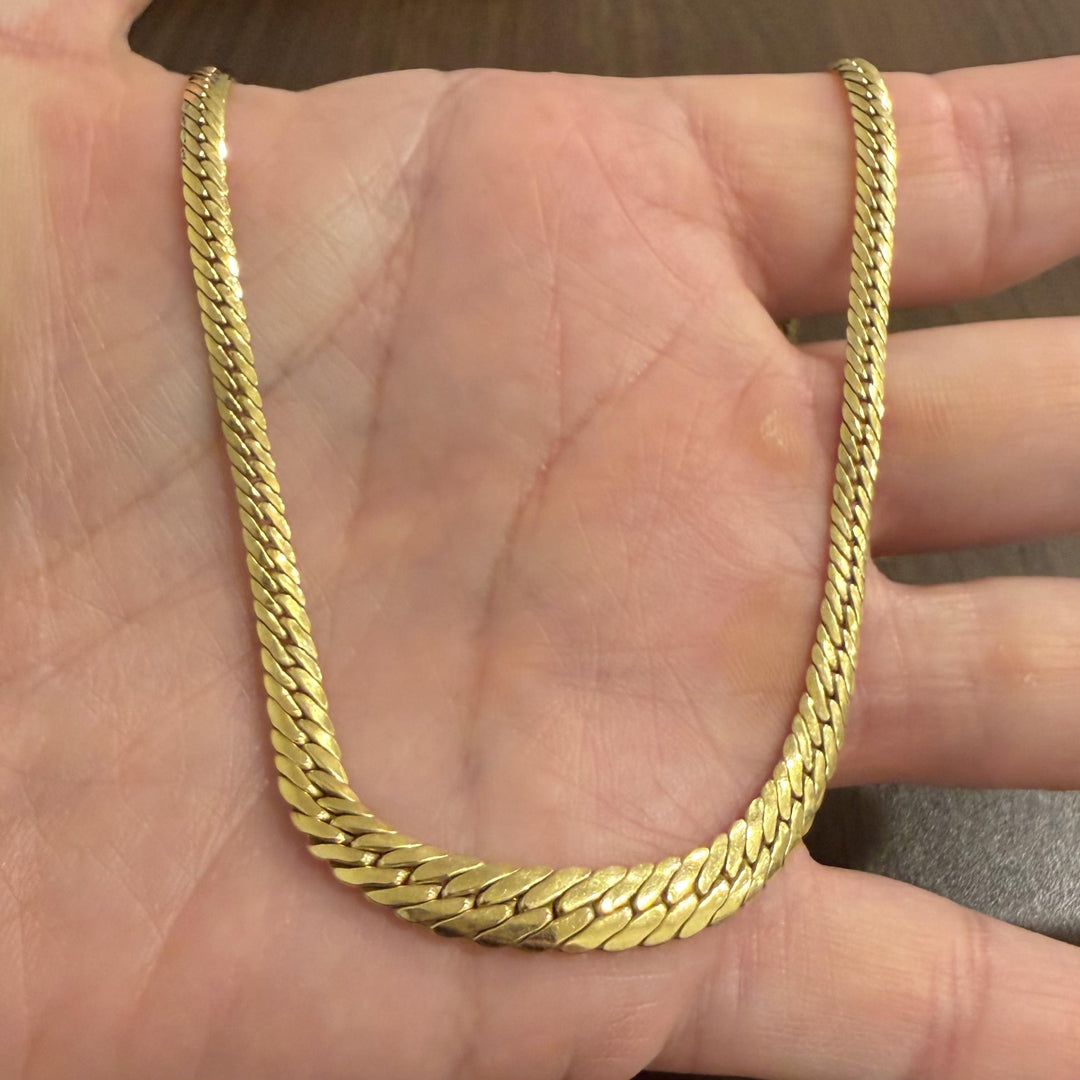 14k Yellow Gold 7.4g Graduated Thick Flattened Curb Link Necklace Italy 16.5"