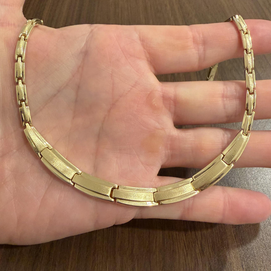 14k Yellow Gold 16.1g Ladies Graduated Fancy Panel Link Necklace 17"