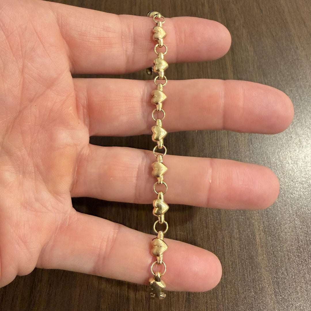 14k Yellow and Rose Gold 4.5g Hollow Light Ladies Heart Link Bracelet 7"