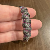 14k White Gold Pink Sapphire and Black Diamond Solid Bangle Bracelet 7"