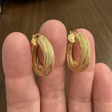 14k Yellow Gold 6g UnoAErre Hollow Thick Textured Hoop Earrings Italy 1"
