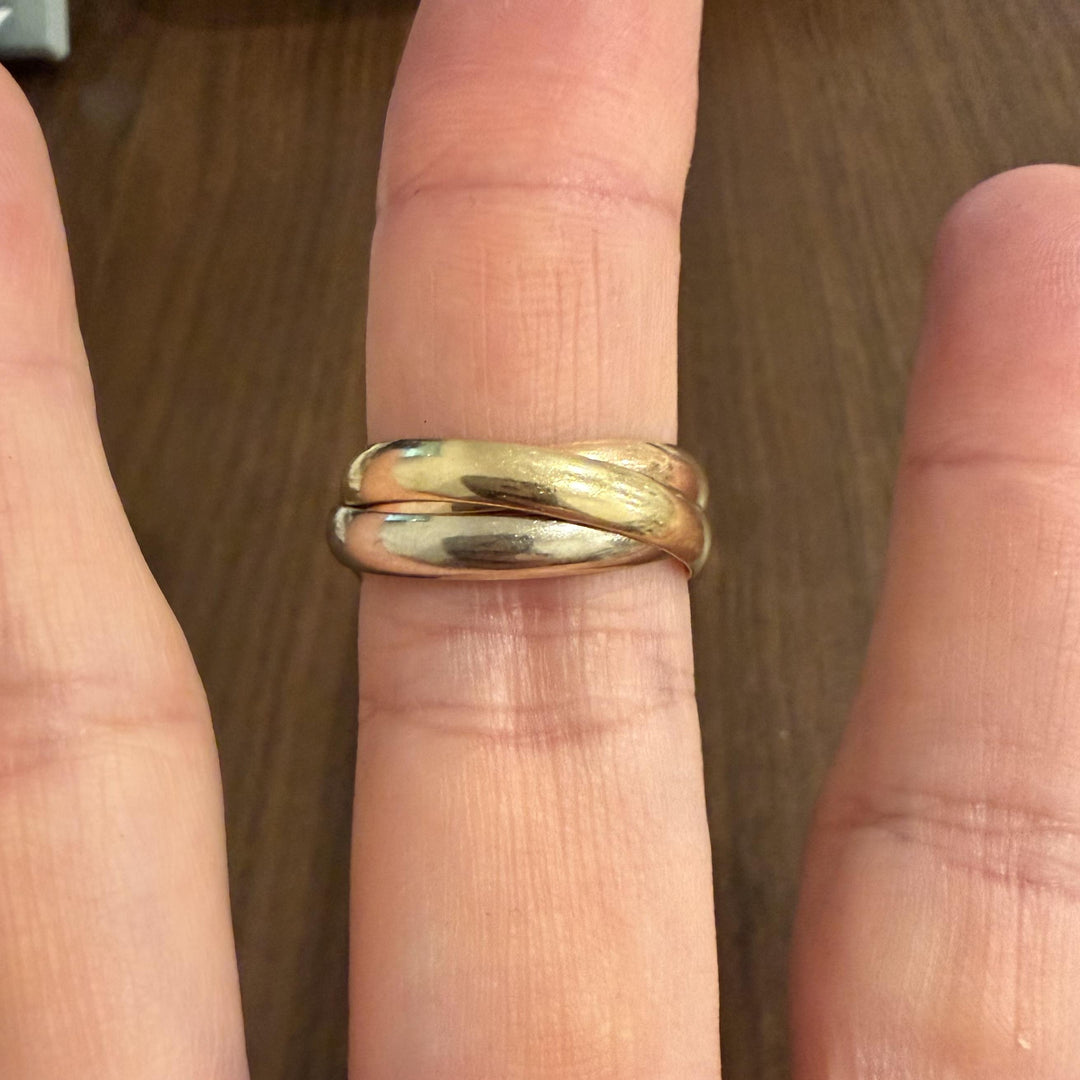 14k Yellow White and Rose Gold Vintage Rolling Band Ring Italy Size 10