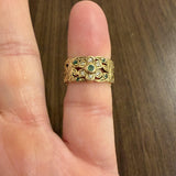 14k Yellow Gold Emerald and Diamond Vintage Band Ring Size 4.75