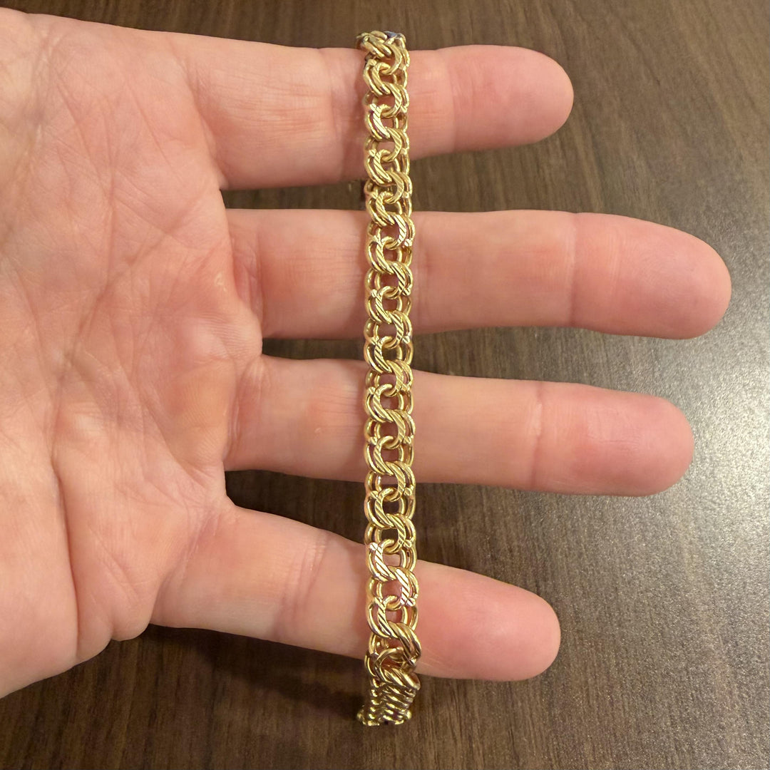 18k Yellow Gold 27g Solid Heavy Vintage Double Curb Link Bracelet 7.75"