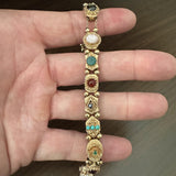 14k Yellow Gold 31.3g Heavy Vintage Multi Gemstone Slide Charm Bracelet 7"