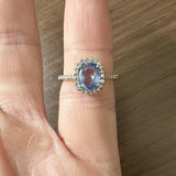 14k Yellow Gold Blue Sapphire and Diamond Halo Ring Size 5.5
