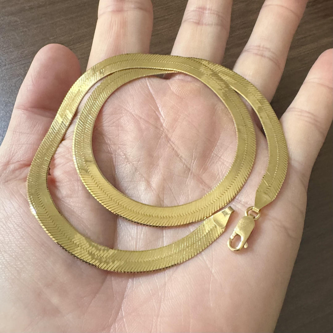 14k Yellow Gold 18.7g Solid Flat 7mm Herringbone Link Necklace Italy 18"