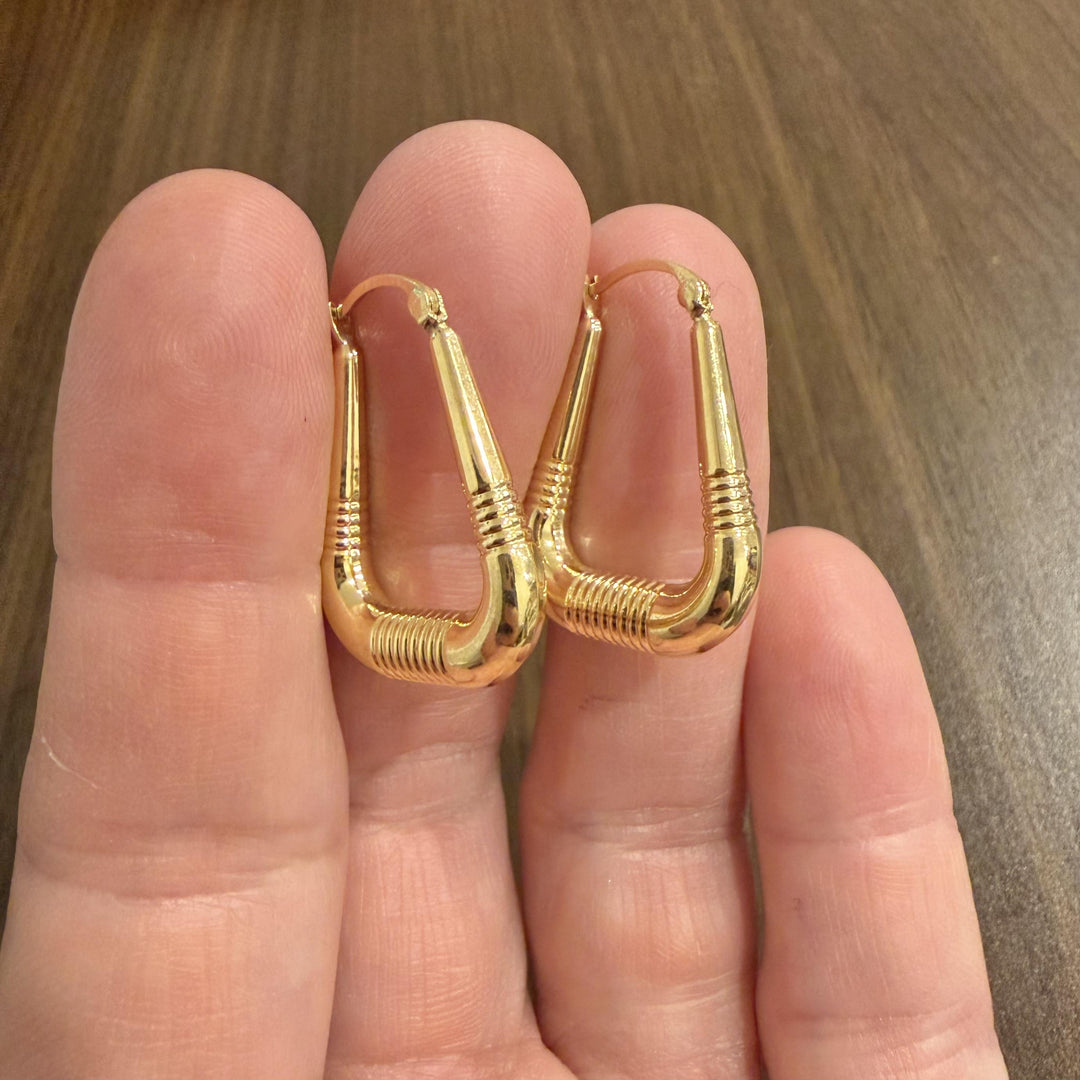 18k Yellow Gold 3g Squared Ribbed Hoop Earrings 1"