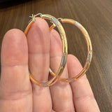 14k Yellow White and Rose Gold 4.2g Large Diamond Cut Hoop Earrings 2"