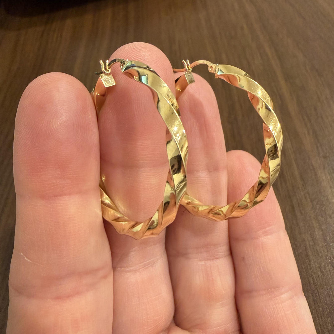 14k Yellow Gold 4.9g Twisted Spiral Hoop Earrings 1.5"