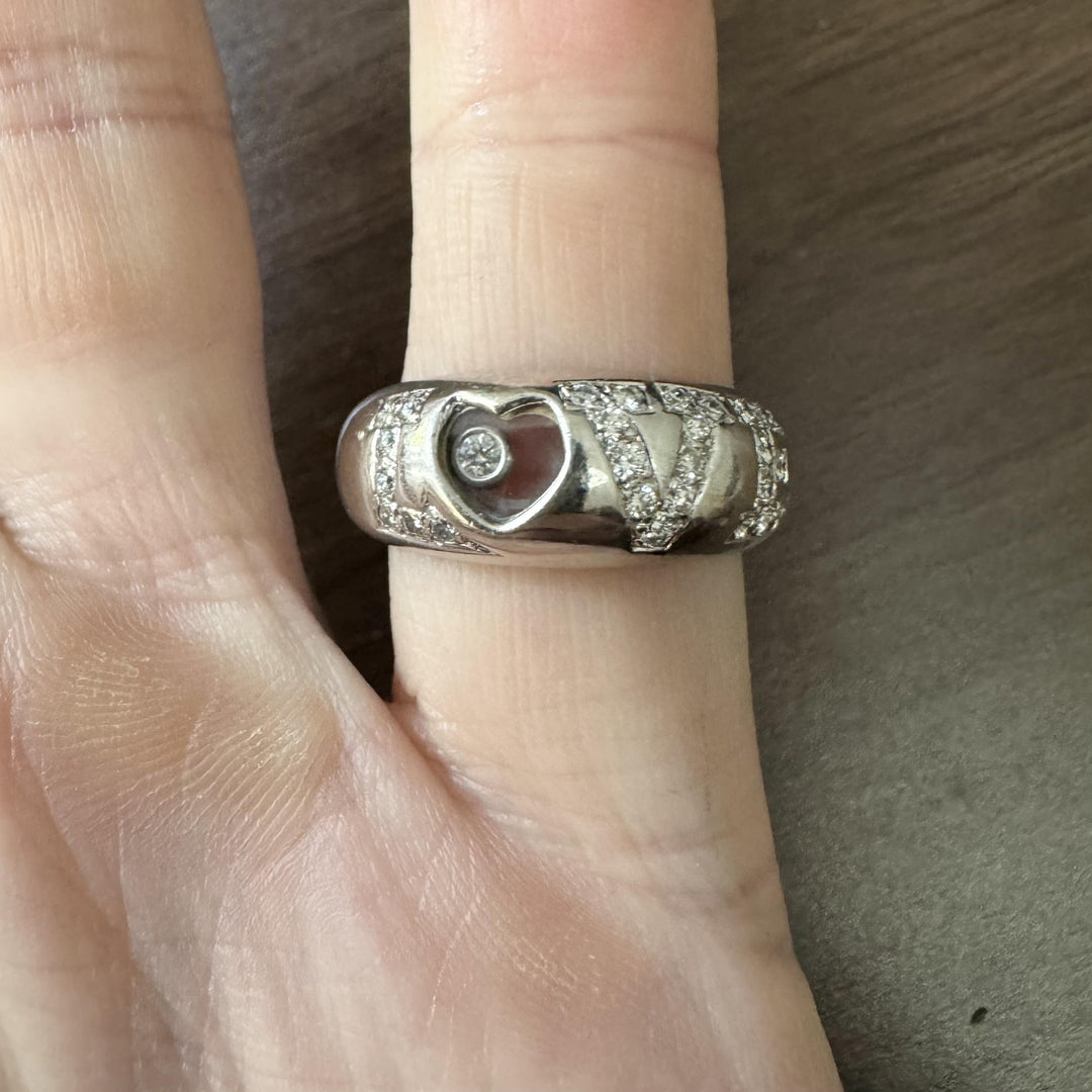 Chopard 18k White Gold and Floating Diamond Happy Love Ring Size 9