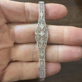 14k White Gold and Diamond Vintage Intricate Filigree Bracelet 7.25"