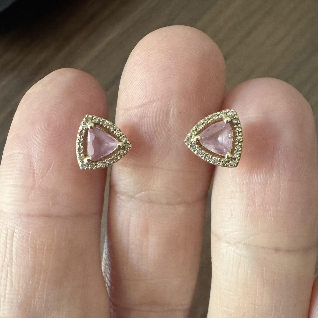 Effy 14k Yellow Gold Trillion Cut Morganite and Diamond Stud Earrings