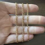 19k Portuguese Yellow Gold 13g Solid 3mm Figaro Link Chain Necklace 24"