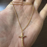 19k Portuguese Yellow Gold 5.8g Curb Chain and Crucifix Pendant Necklace 24"