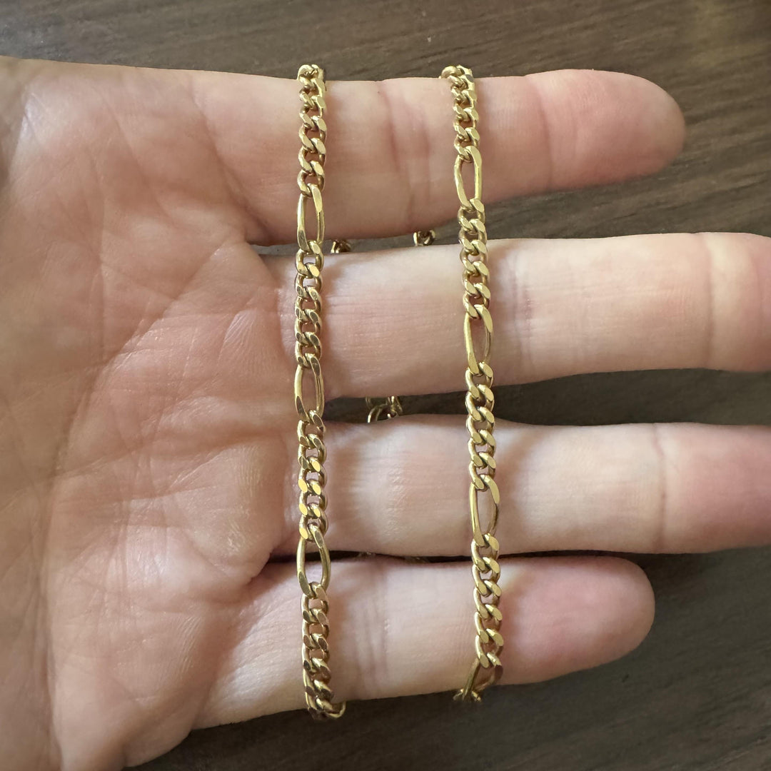 18k Yellow Gold 23.4g Solid Vintage 4.2mm Figaro Link Chain Necklace Italy 16"
