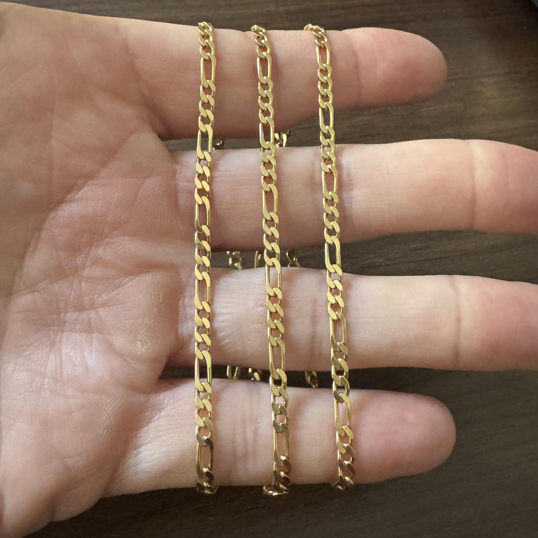 18k Yellow Gold 18.3g Solid Vintage 3.5mm Figaro Link Chain Necklace Italy 27"