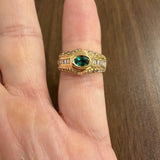 18k Yellow Gold Emerald and 0.80cttw Diamond Vintage Band Ring Size 6