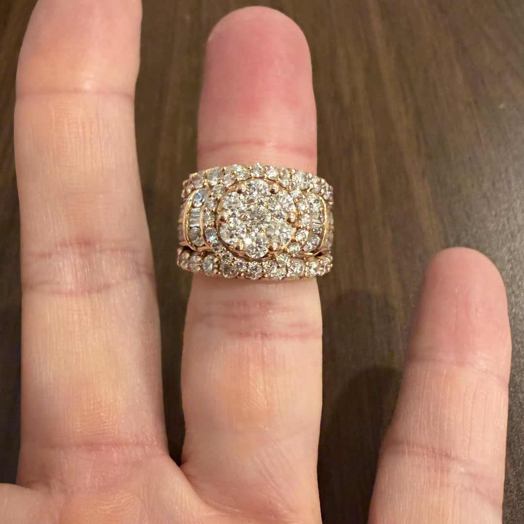 14k Rose Gold and 4.60cttw Diamond Large Cluster Halo Ring Size 6.75
