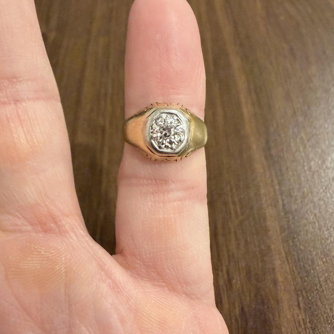 14k Yellow Gold and 0.75ct Old Euro Cut Diamond Vintage Solitaire Ring Size 4.75