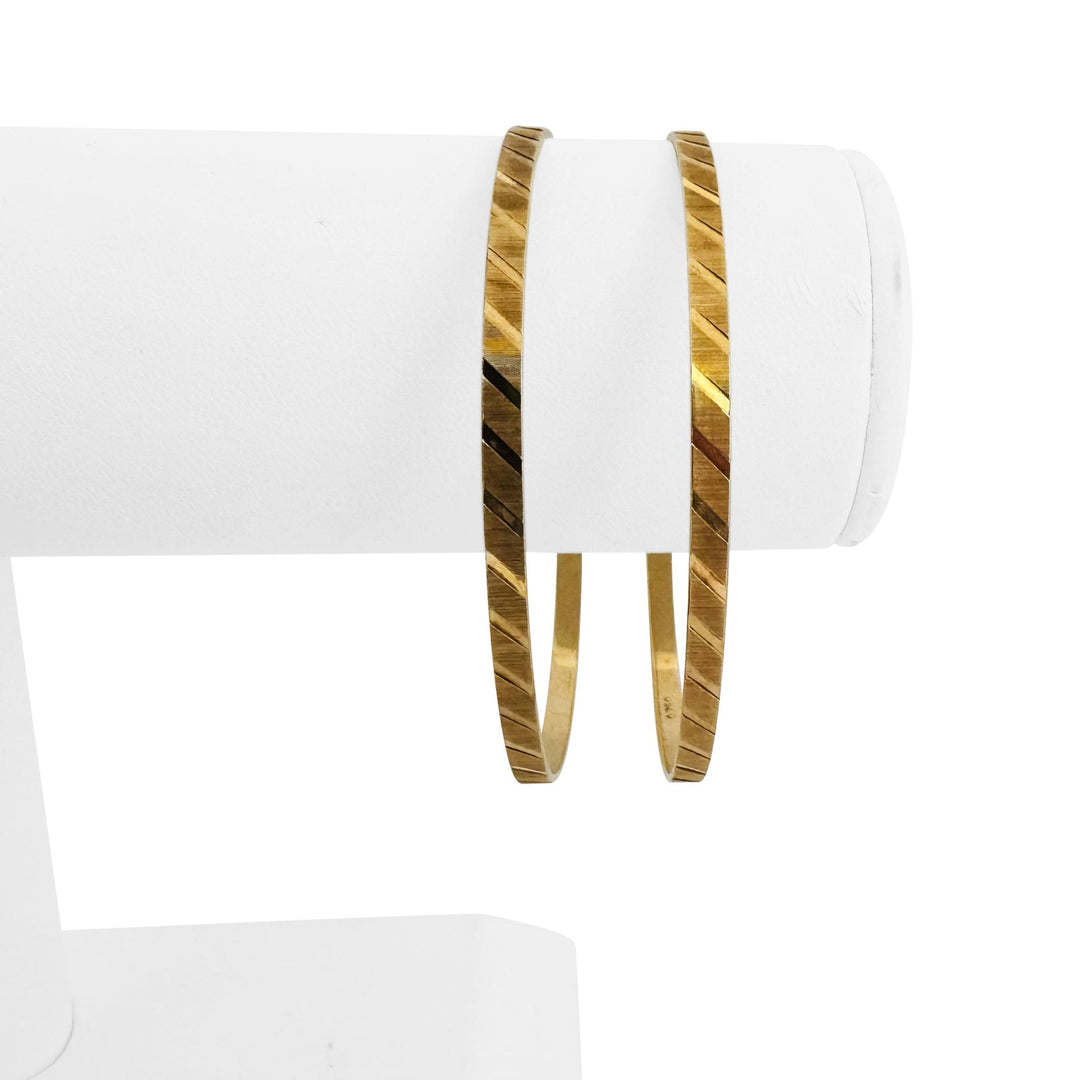 Pair of 18k Yellow Gold 16.8g Solid Textured Striped Bangle Bracelets 7.75"