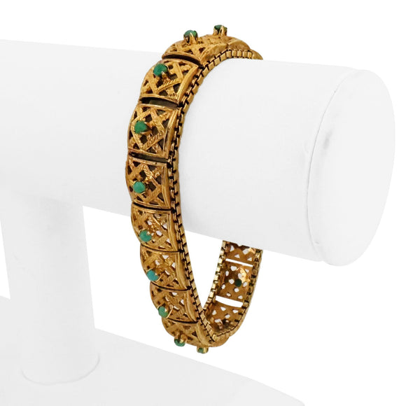 18k Yellow Gold 37.4g Solid Vintage Turquoise Square Link Bracelet 7.25