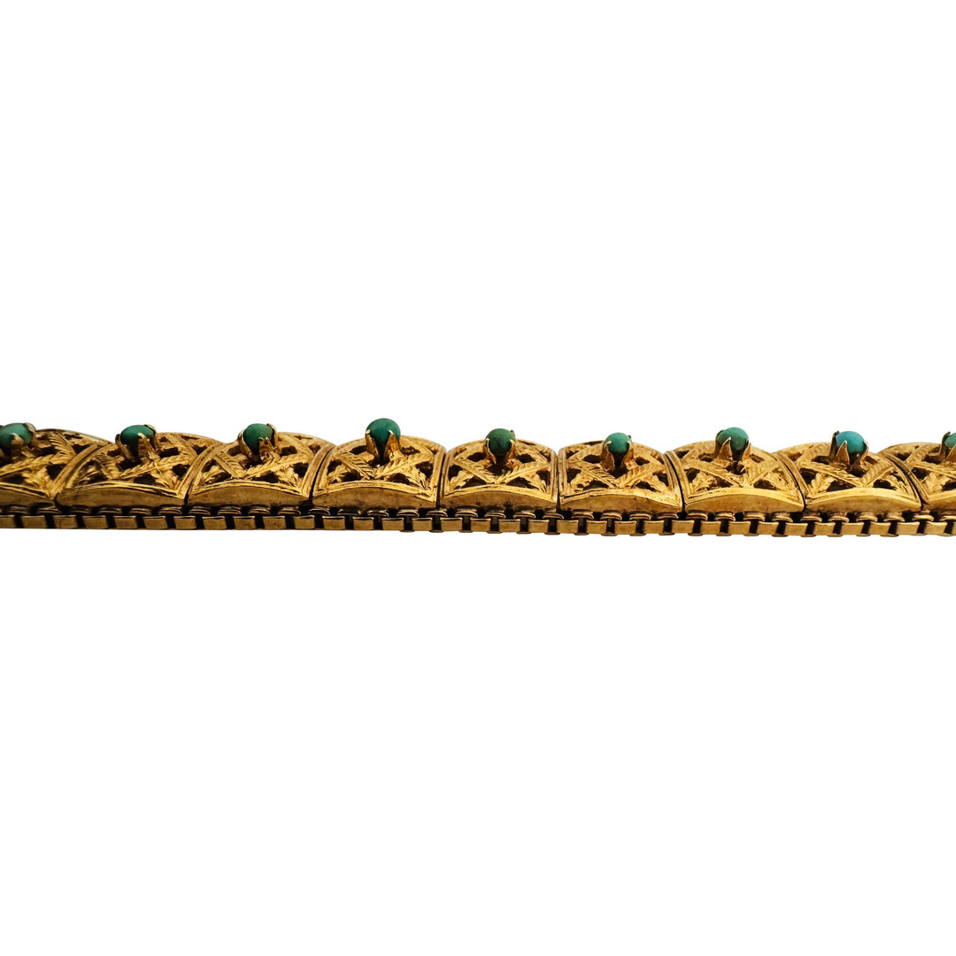 18k Yellow Gold 37.4g Solid Vintage Turquoise Square Link Bracelet 7.25"