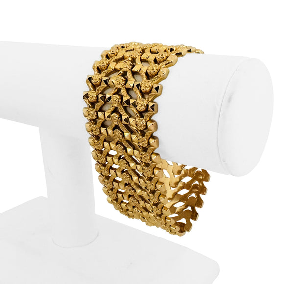 18k Yellow Gold 48.5g Heavy Wide 34mm Vintage Fancy Link Bracelet Italy 7.25