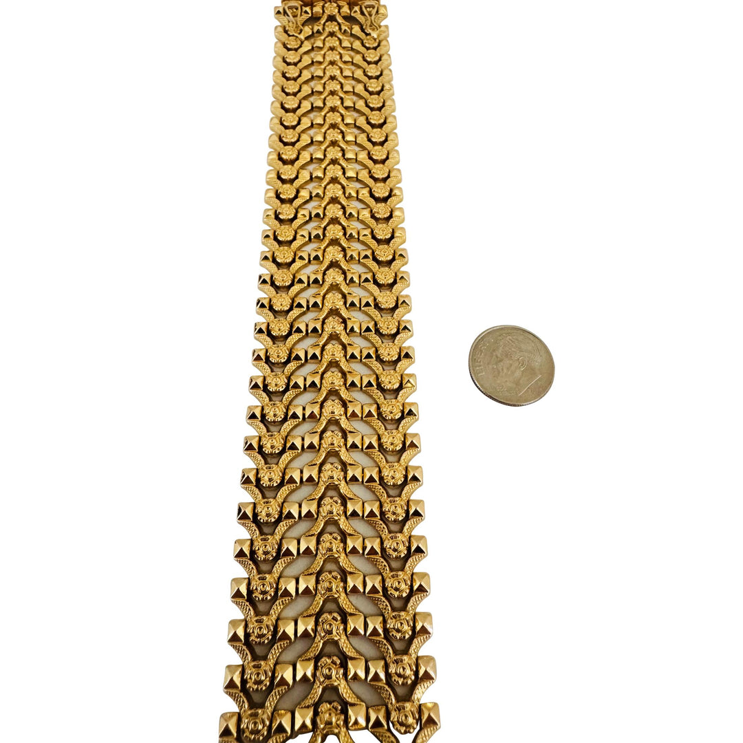 18k Yellow Gold 48.5g Heavy Wide 34mm Vintage Fancy Link Bracelet Italy 7.25"