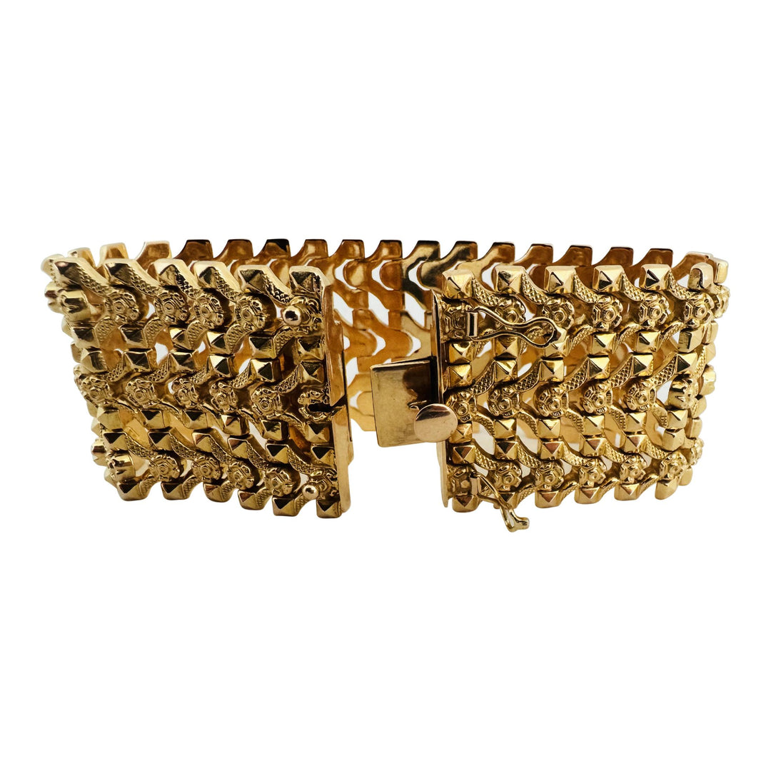 18k Yellow Gold 48.5g Heavy Wide 34mm Vintage Fancy Link Bracelet Italy 7.25"