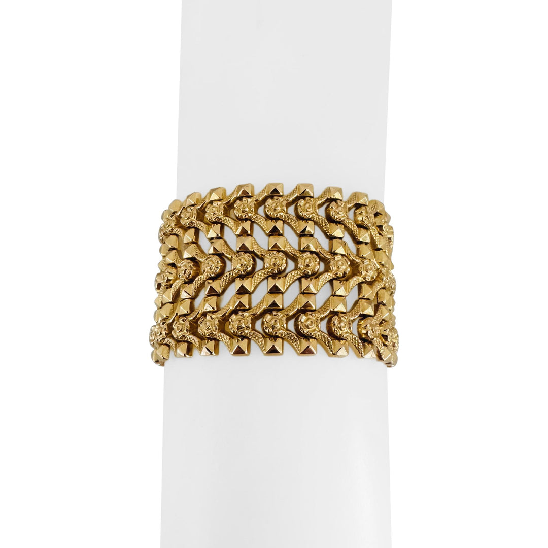 18k Yellow Gold 48.5g Heavy Wide 34mm Vintage Fancy Link Bracelet Italy 7.25"