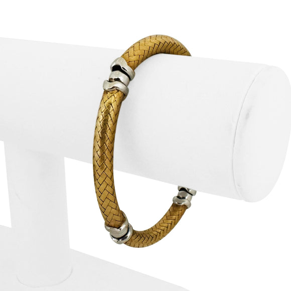 18k Two Tone Gold 28g Satin Finish Flex Link Bangle Bracelet Italy 7