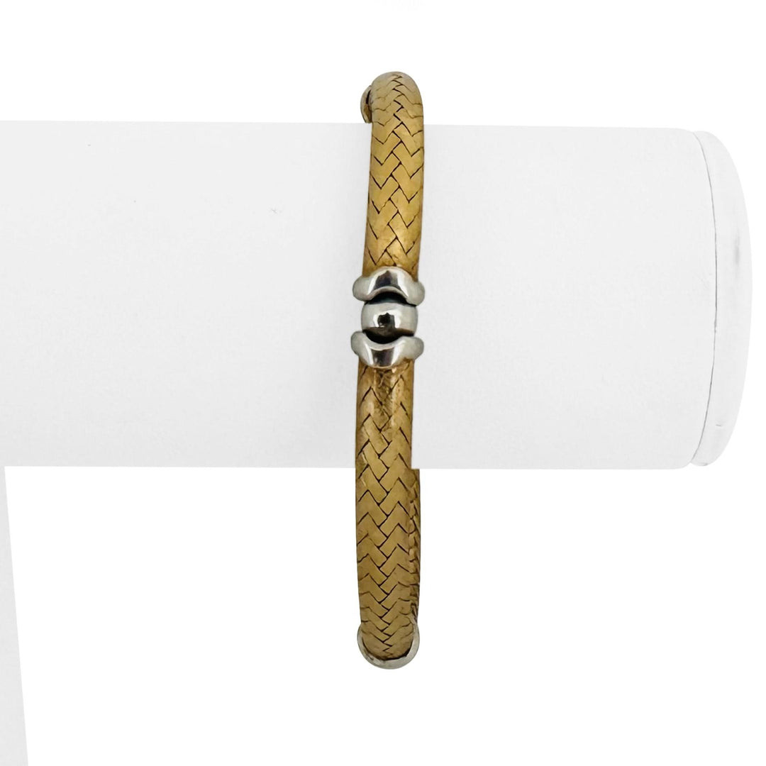 18k Two Tone Gold 28g Satin Finish Flex Link Bangle Bracelet Italy 7"