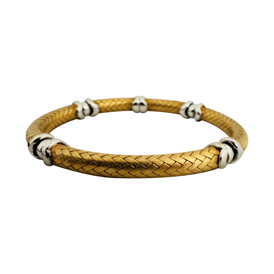 18k Two Tone Gold 28g Satin Finish Flex Link Bangle Bracelet Italy 7"