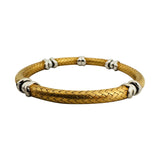18k Two Tone Gold 28g Satin Finish Flex Link Bangle Bracelet Italy 7"