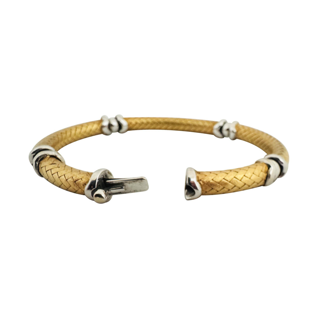 18k Two Tone Gold 28g Satin Finish Flex Link Bangle Bracelet Italy 7"