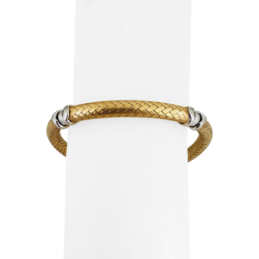 18k Two Tone Gold 28g Satin Finish Flex Link Bangle Bracelet Italy 7"