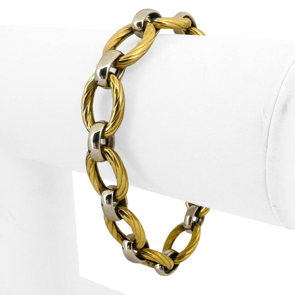18k Yellow and White Gold 16.7g Two Tone Ladies Fancy Link Bracelet Italy 7