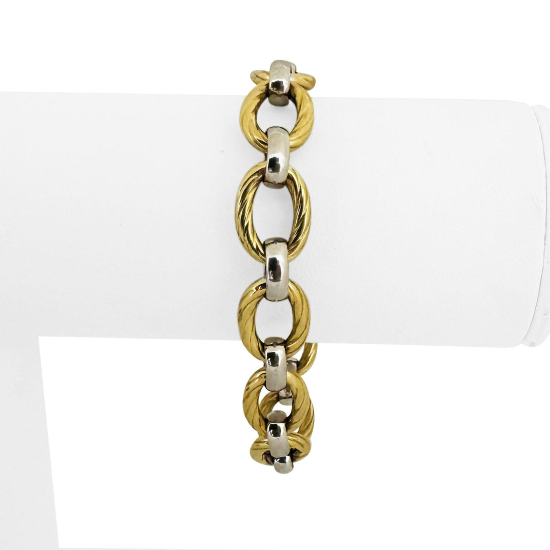 18k Yellow and White Gold 16.7g Two Tone Ladies Fancy Link Bracelet Italy 7"
