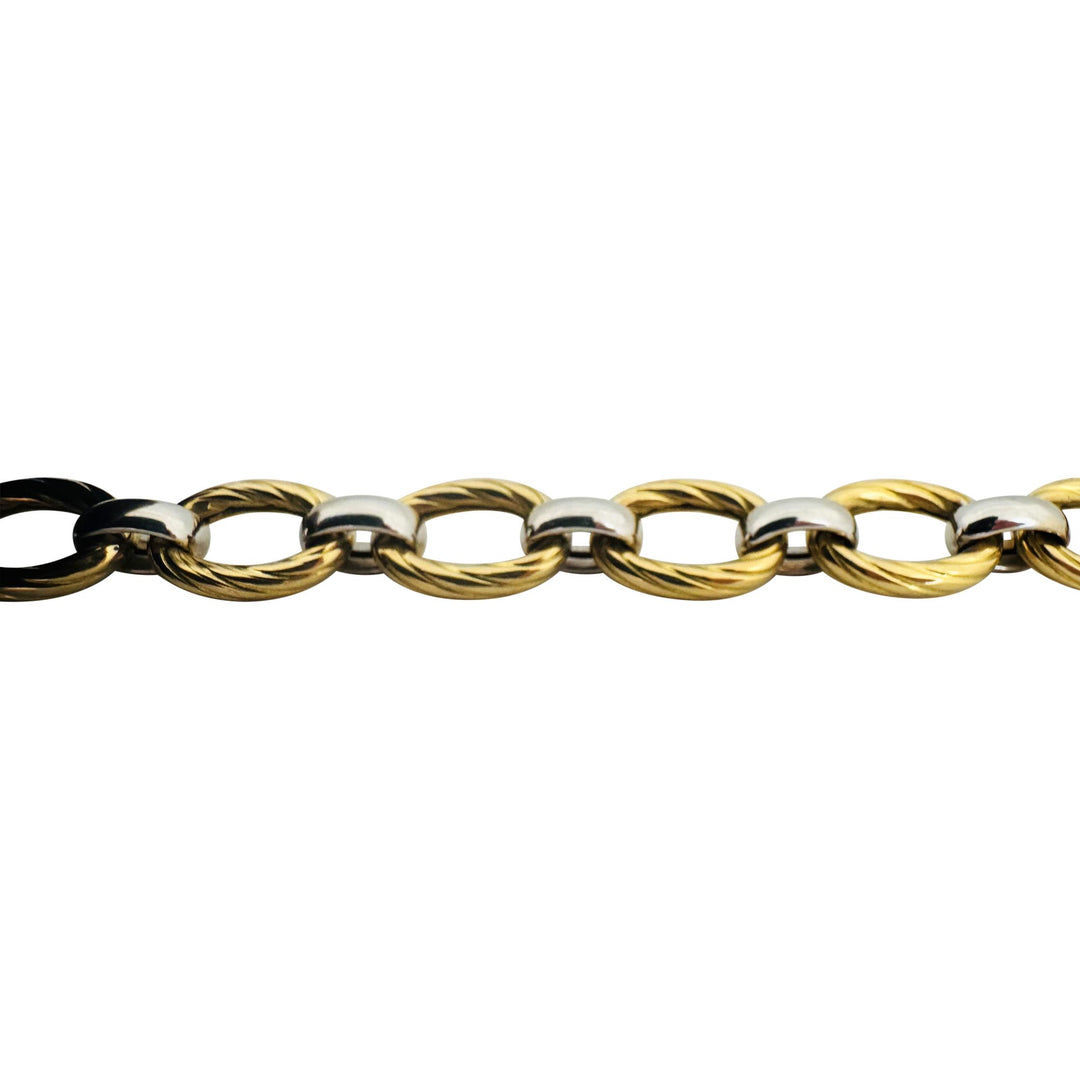 18k Yellow and White Gold 16.7g Two Tone Ladies Fancy Link Bracelet Italy 7"
