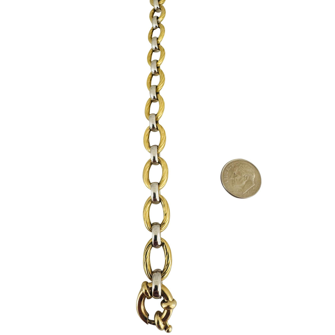 18k Yellow and White Gold 16.7g Two Tone Ladies Fancy Link Bracelet Italy 7"