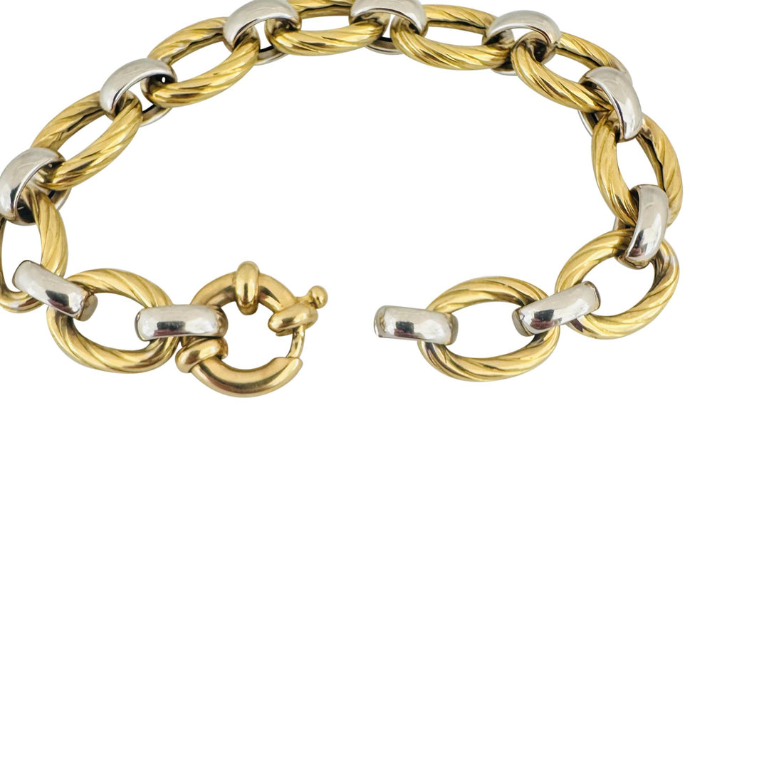 18k Yellow and White Gold 16.7g Two Tone Ladies Fancy Link Bracelet Italy 7"